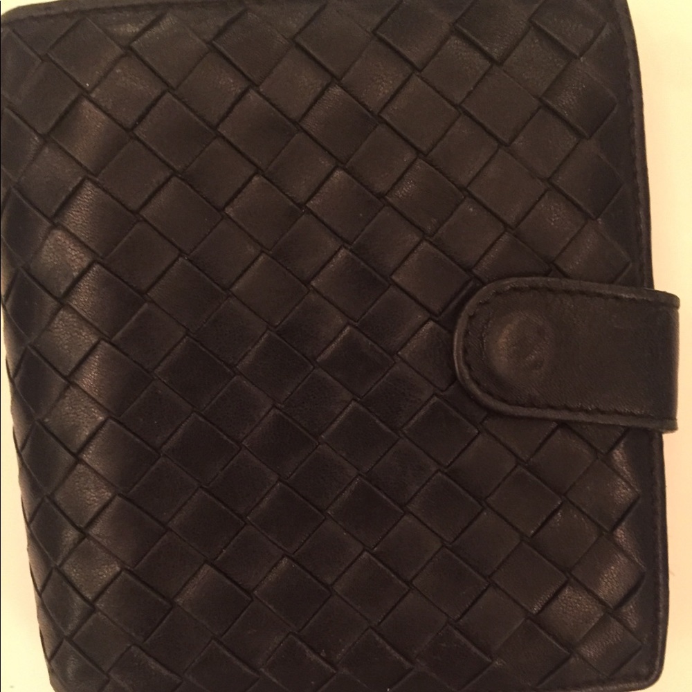 Bottega Veneta black leather woven wallet